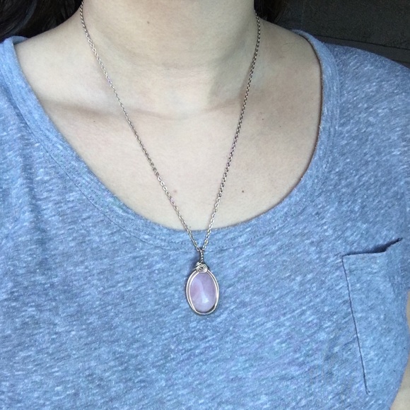 Gemstone Necklace Rose Quartz Handmade Wire Wrap - Picture 3 of 5